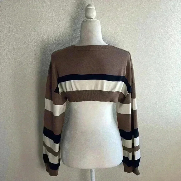 Long-Sleeve Sweater Sweaters for Women Trendy Stripe Pattern Super‎ Crop Sweater - Picture 6 of 8